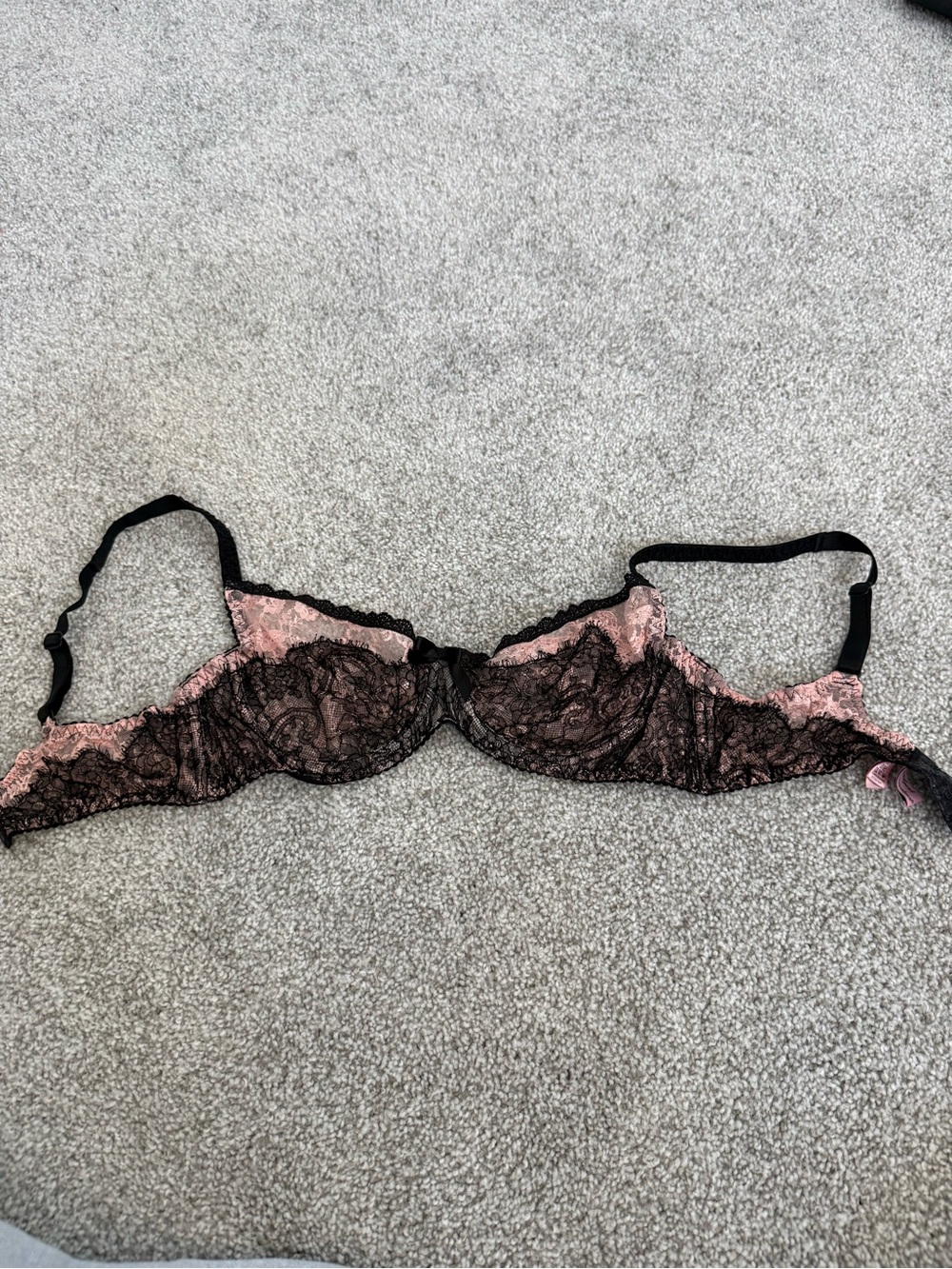 Agent Provocateur Pink and Black Lace Demi Bra